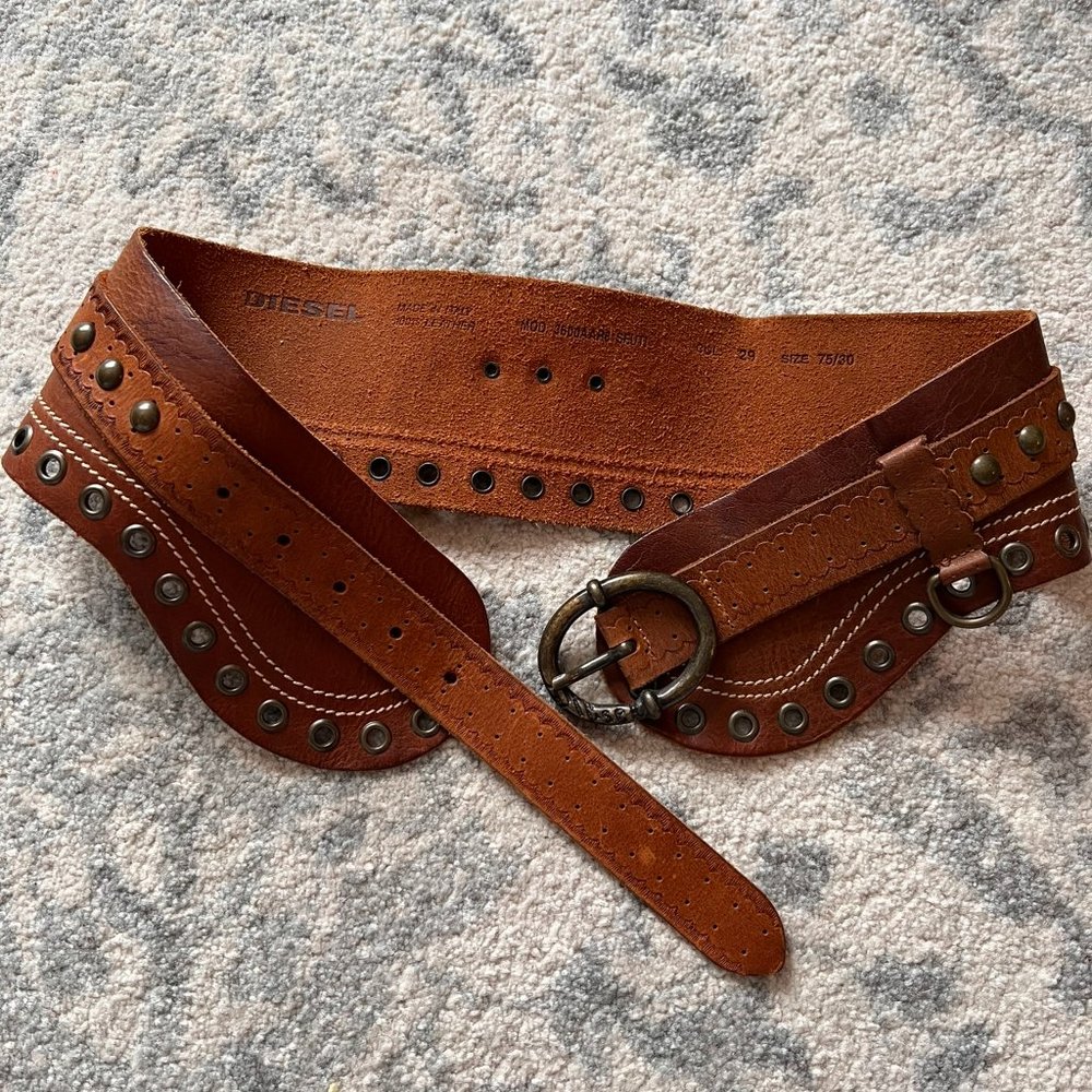DIESEL brown leather wide belt.